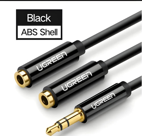 Short 20cm black 3.5mm audio cable with gold-plated connectors