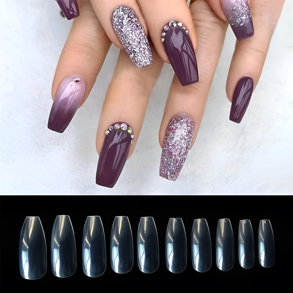 500 transparent false nails in natural clear colour with 10 different sizes for professional or home use