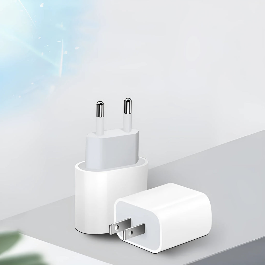 PD20W mobile phone charger with USB port in American and European plug versions