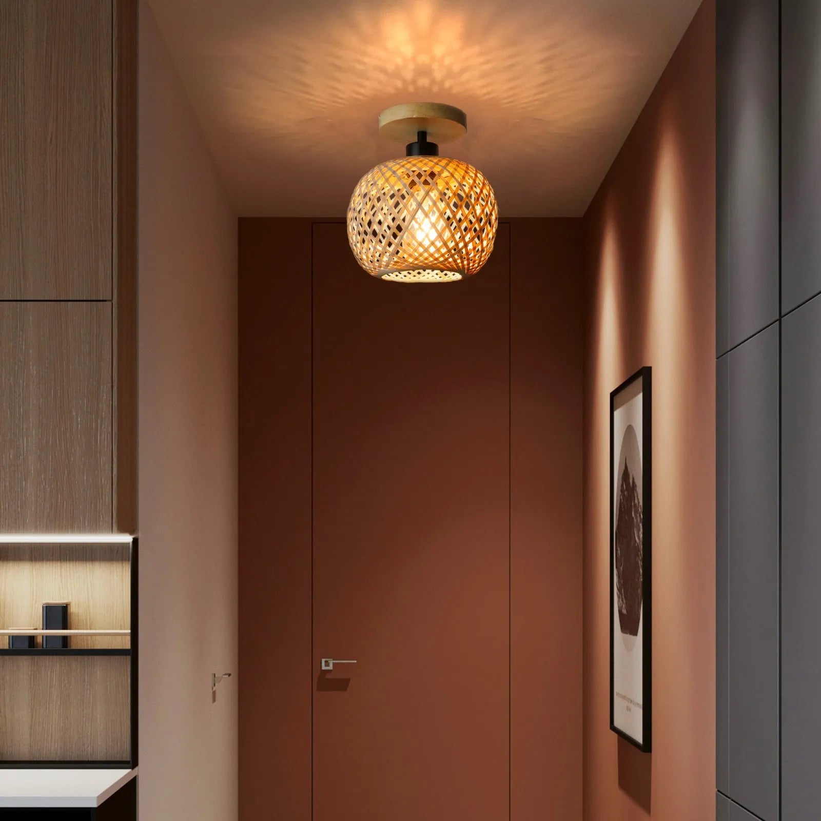Bamboo Japanese-style ceiling lamp with pastoral design for corridor lighting
