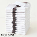 A stack of striped polyester-cotton dish towels in various colours, showing their 48x70cm size.