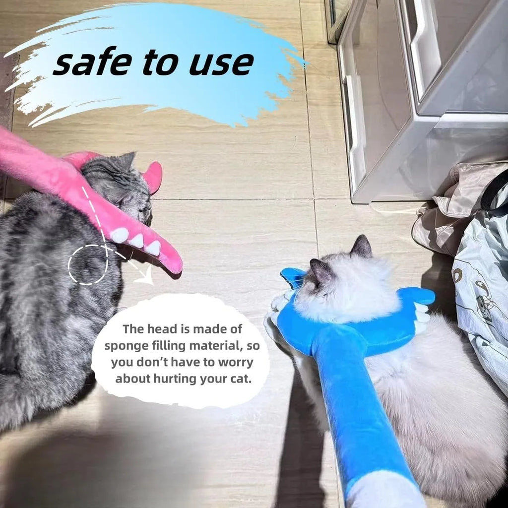 70cm blue plush cat wand toy with foam-filled head for indoor cat play