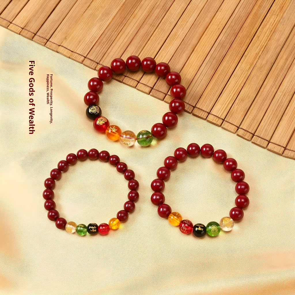 Five Gods of Wealth cinnabar resin bracelet unisex geometry beads 8mm 10mm 12mm 14mm size options