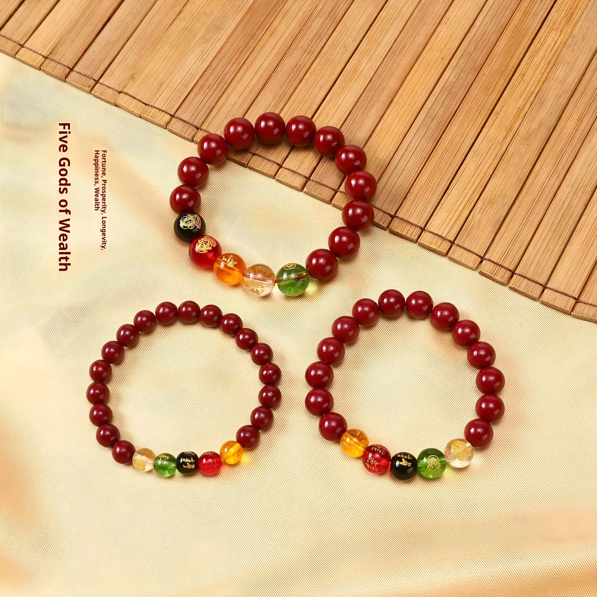 Five Gods of Wealth cinnabar resin bracelet unisex geometry beads 8mm 10mm 12mm 14mm size options