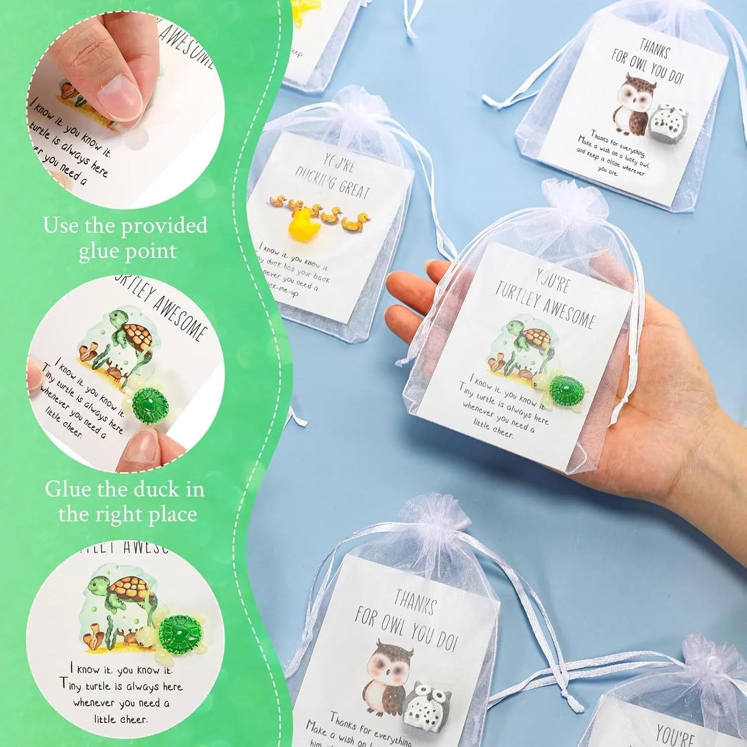 Set of resin-finish inspirational memo cards with pun designs, arranged showing multiple cards.