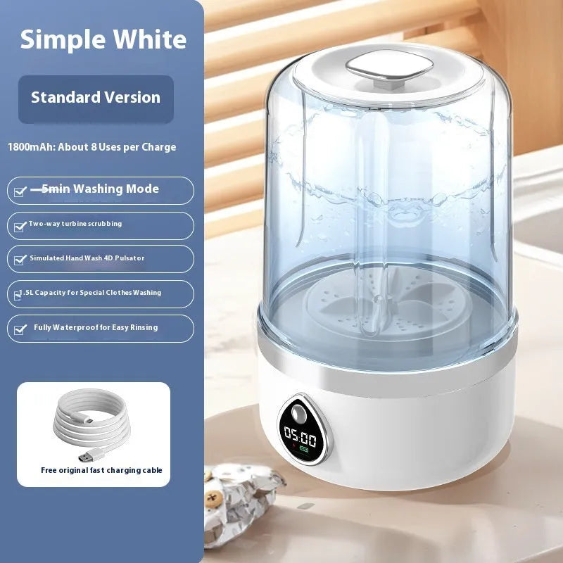 White portable USB-powered mini washing machine with plastic waterproof housing