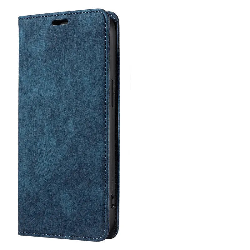 Leather and TPU magnetic flip phone case for iPhone in multiple solid colours.