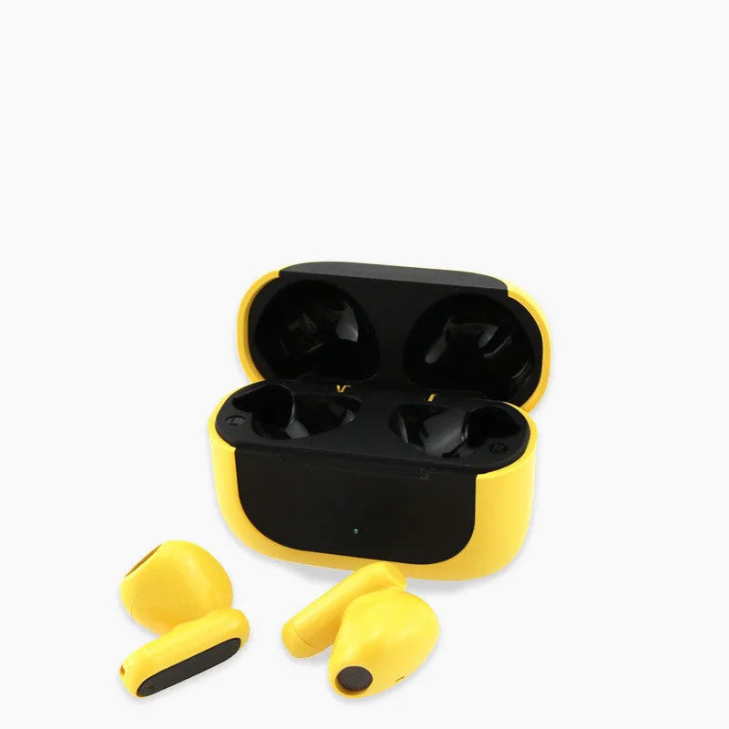 Jerry cartoon wireless in-ear Bluetooth headphones in black, white, or yellow colour options.
