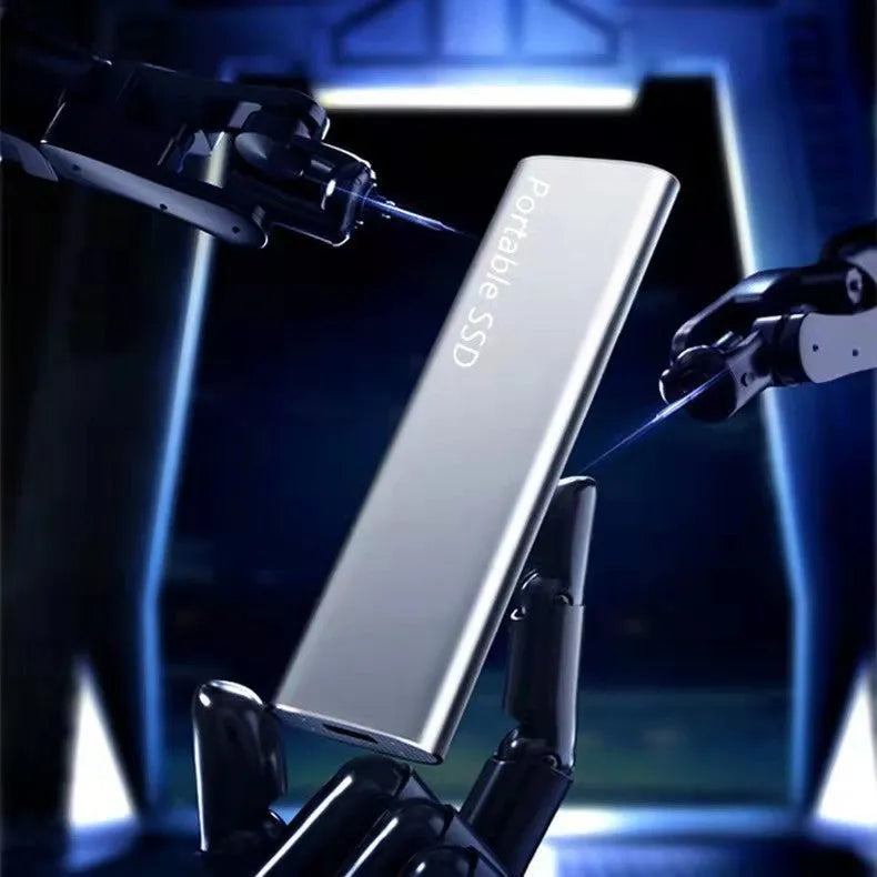 Ultra-thin metal mobile SSD external hard drive with capacity options from 500GB to 128TB