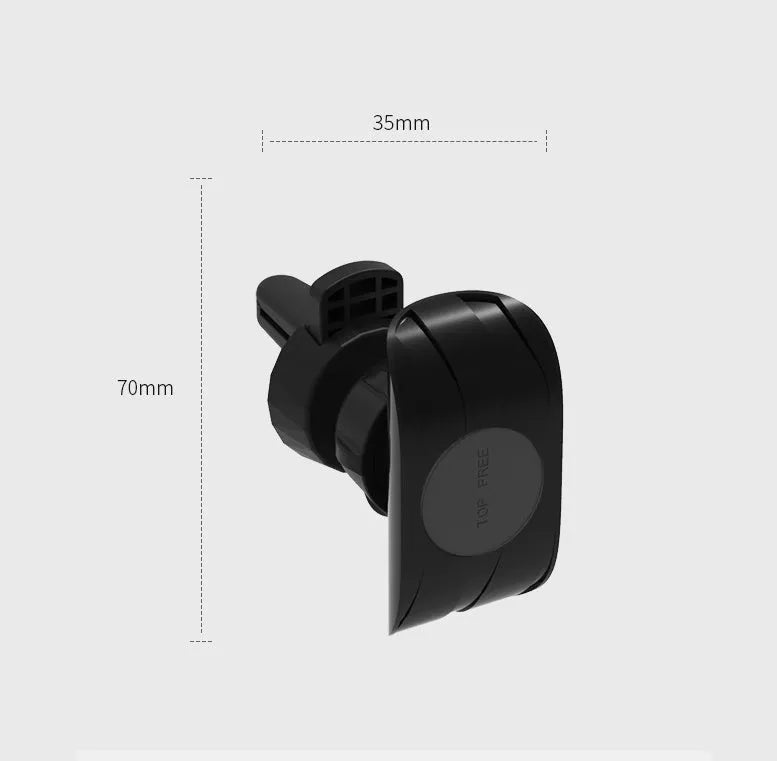 Glossy black car phone holder with air vent clip mount and adjustable smartphone cradle