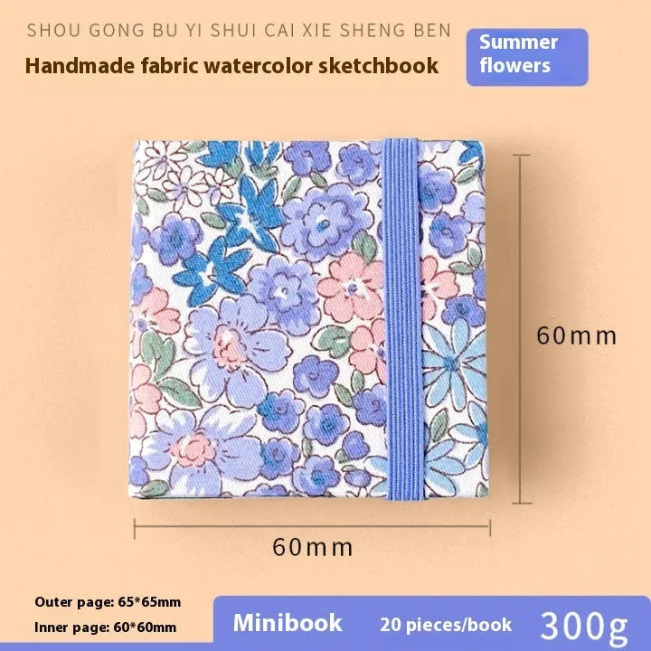 Feiluniao handmade fabric watercolour notebook with artistic cover design, 185mm length for portable sketching