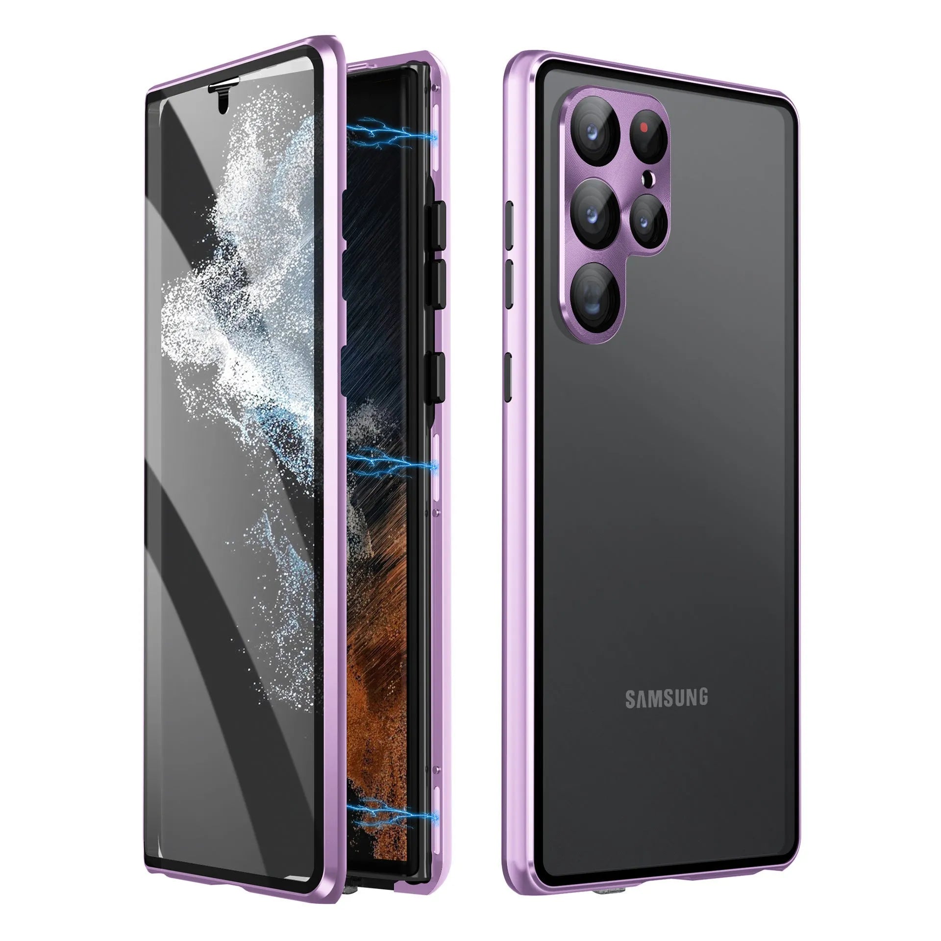 Samsung S24 Ultra magnetic phone case in multiple colours showing peep-proof mirror and metal construction.