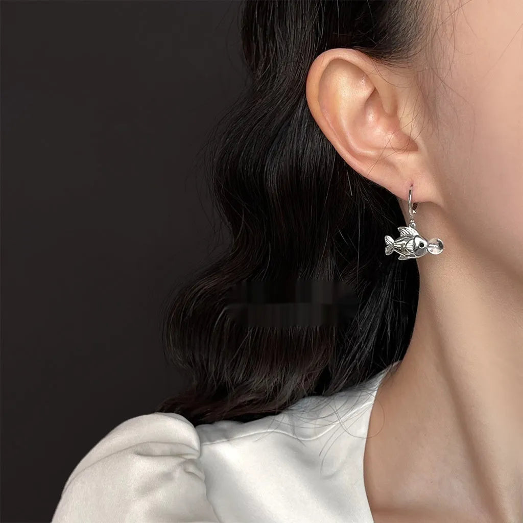 Copper electroplated bubble fish earrings with goldfish animal design