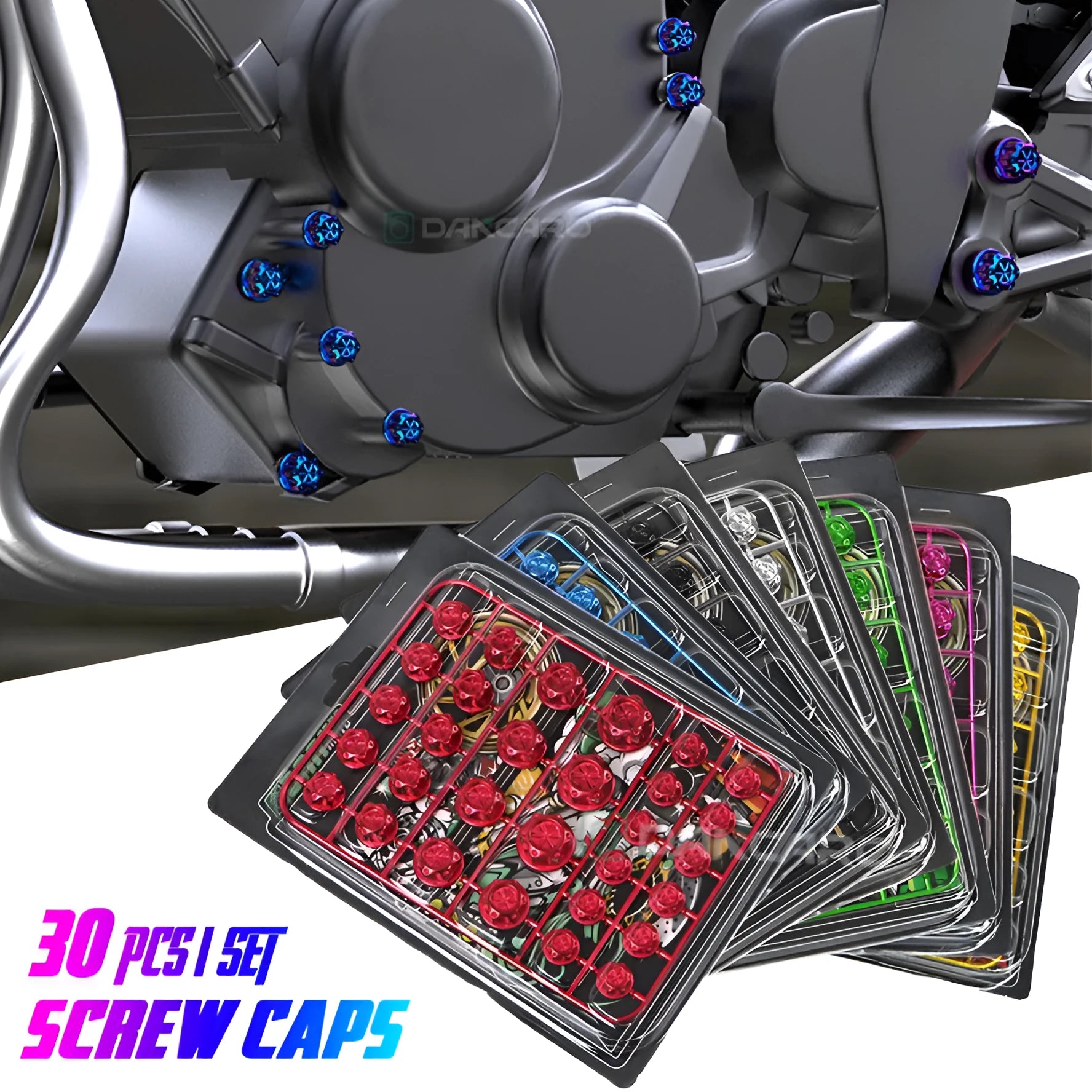 Set of 30 coloured ABS plastic motorcycle screw covers for engine modification