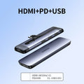 USB-C docking station expansion hub with short cable showing HDMI, USB 3.0, and ethernet ports