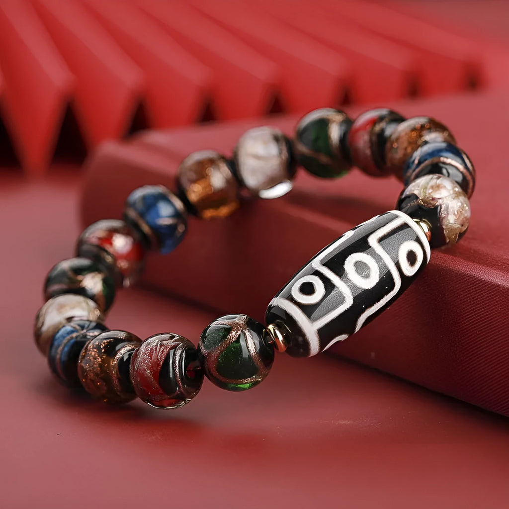 Chinese style five-colour bracelet with snake lucky beads and coloured glaze in traditional design