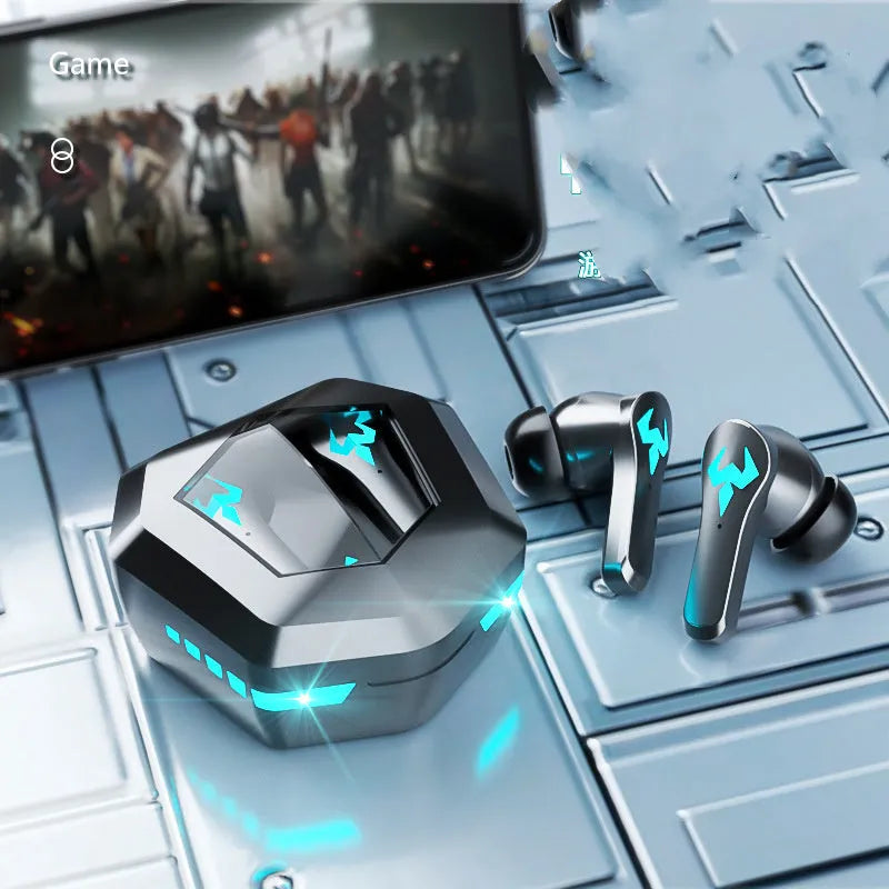 Black wireless in-ear sports gaming headset with Bluetooth 5.0 and 10m range