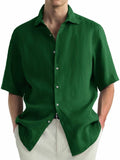 Men's washed cotton casual shirt in green with cardigan styling and regular fit