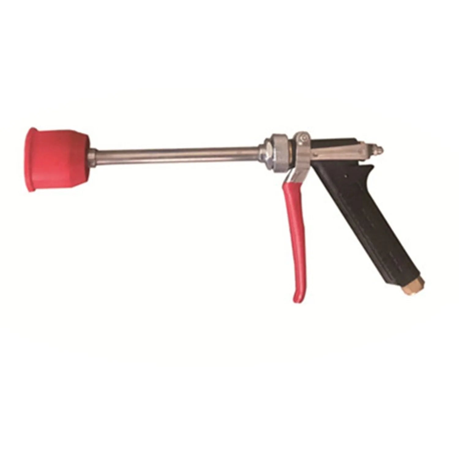Adjustable high-pressure agricultural spray gun in submachine gun style, made from plastic.