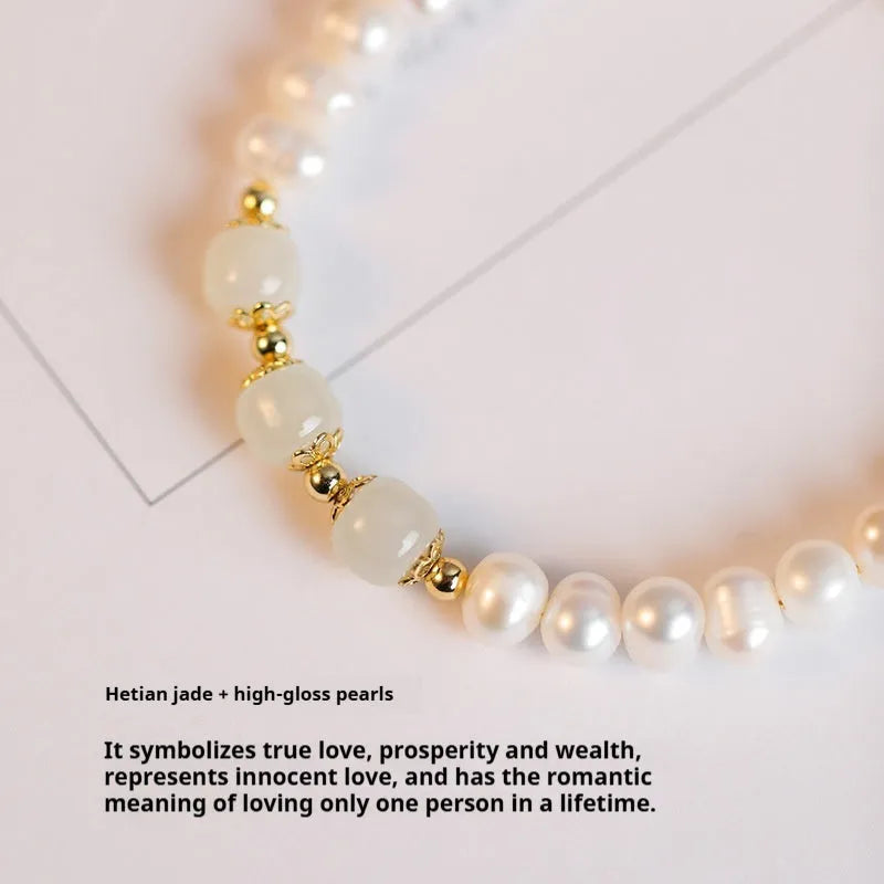 Korean-style freshwater pearl bracelet with diamond-shaped pearls in Hetian jade electroplated colours