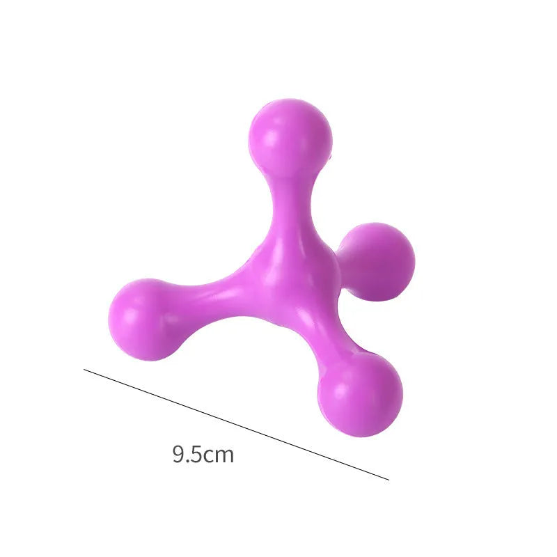 Blue silicone puppy chew toy with three-leg biter design for teething relief