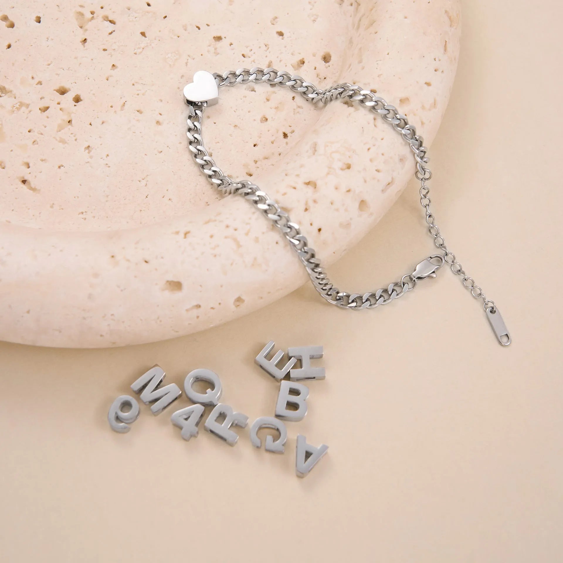 Gold and silver electroplated titanium steel necklace with number and letter pendants on 40.5cm chain