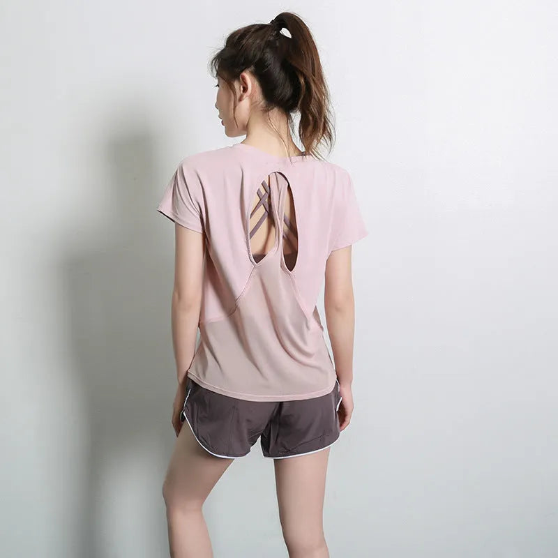 Women's short sleeve polyester sports t-shirt in sky blue, shown front view.