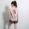 Women's short sleeve polyester sports t-shirt in sky blue, shown front view.
