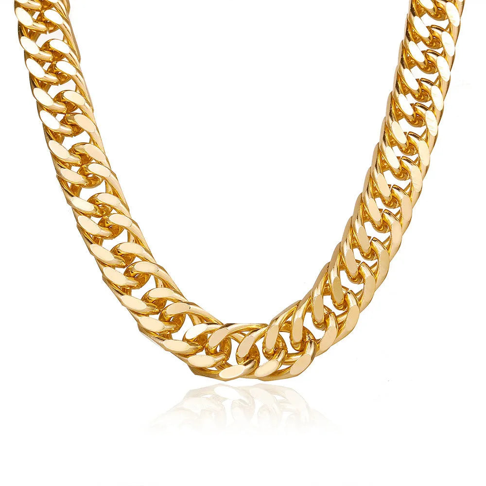 Gold tone thick chain women's necklace with 32cm length and 6cm pendant drop