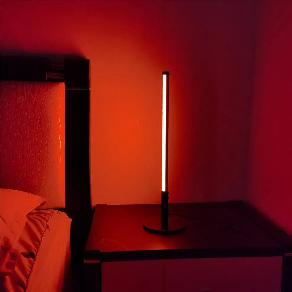 Black retro aluminium atmosphere lamp with LED lighting measuring 14cm diameter by 48.5cm height