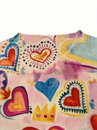 Loose-fit V-neck digital printed casual top in 95% polyester