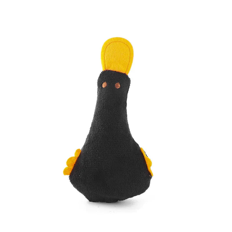 Yellow duck plush pet toy with catnip filling and squeaker for cats and small or large dogs