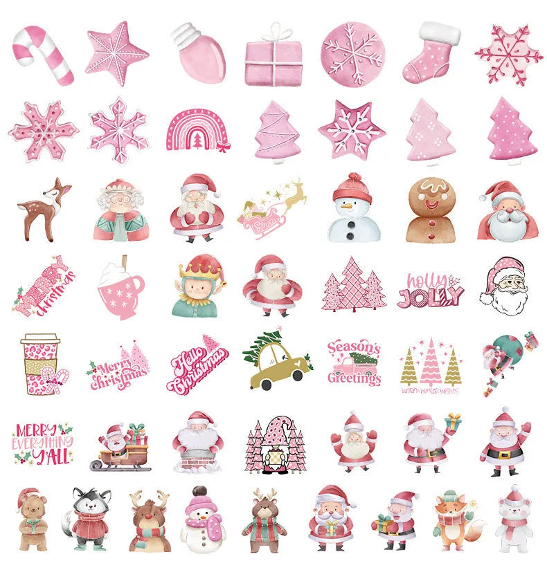 50 pack waterproof Christmas decoration stickers with cute designs for cars and electronics