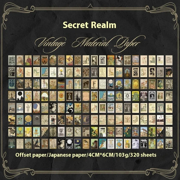 Retro style sticker collection with 320 pieces at 4cm by 6cm size in Secret Land colour design