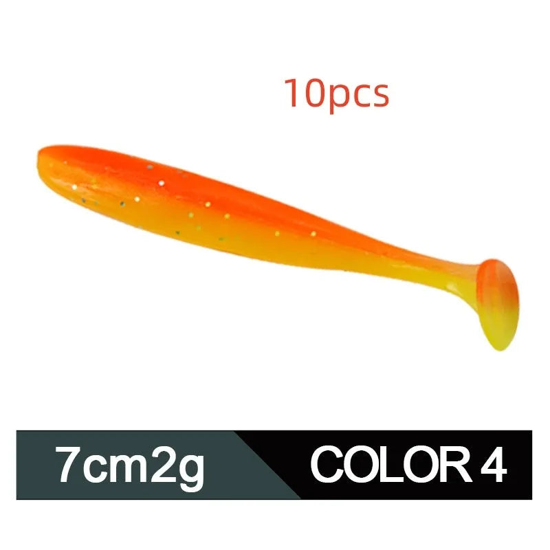 A 7cm long, two-tone T-tail soft worm fishing lure for mandarin fish and topmouth culter.