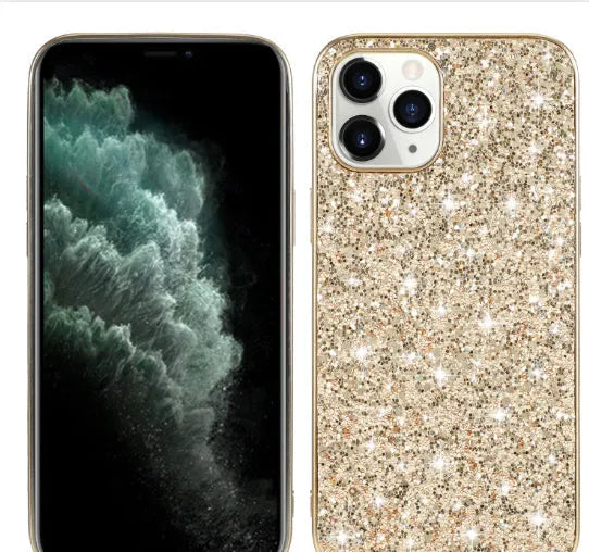 TPU shockproof phone case with sequins veneer and bracket for iPhone, available in black and rose gold colours