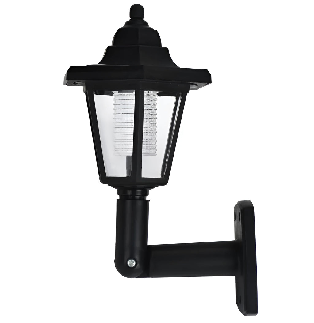 Black hexagonal solar wall light with IP44 waterproof rating for outdoor use