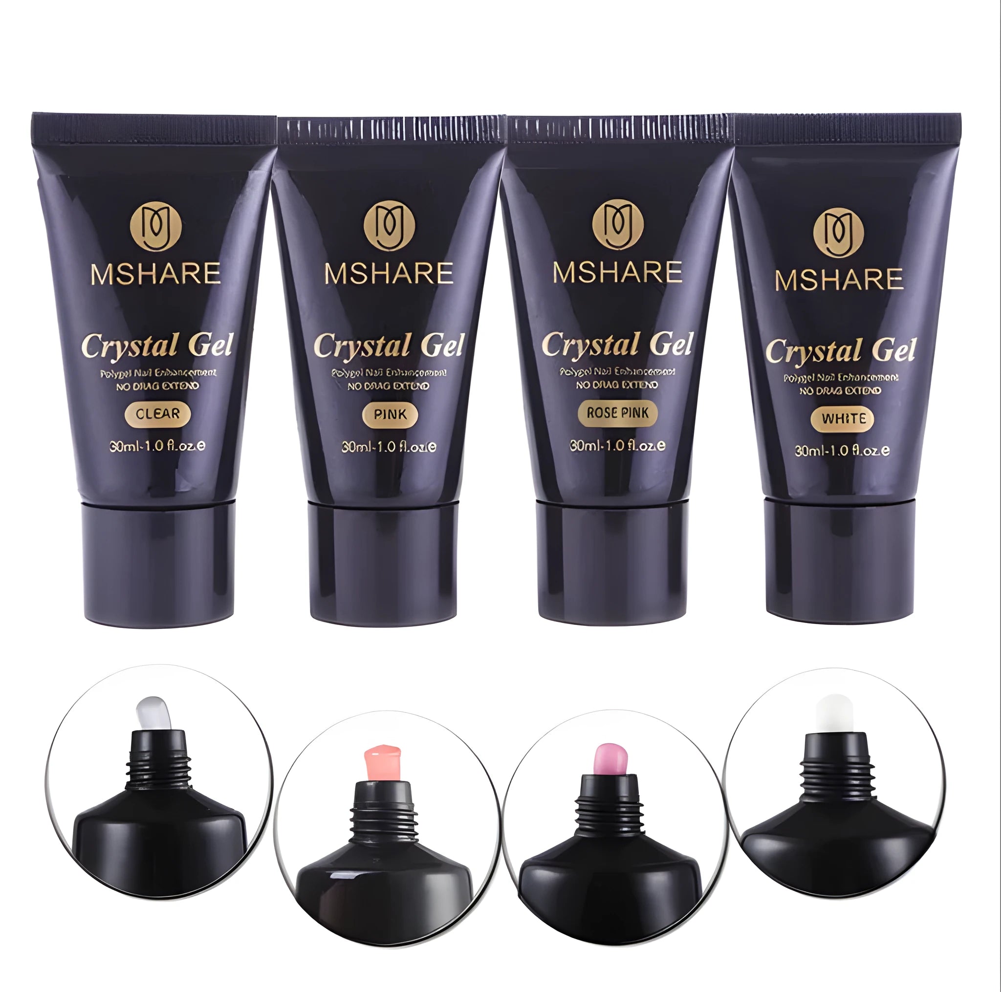 MSHARE Acrylic Poly Gel Nail set with UV builder gel, slip solution, in 30g pot and pink colour on white background