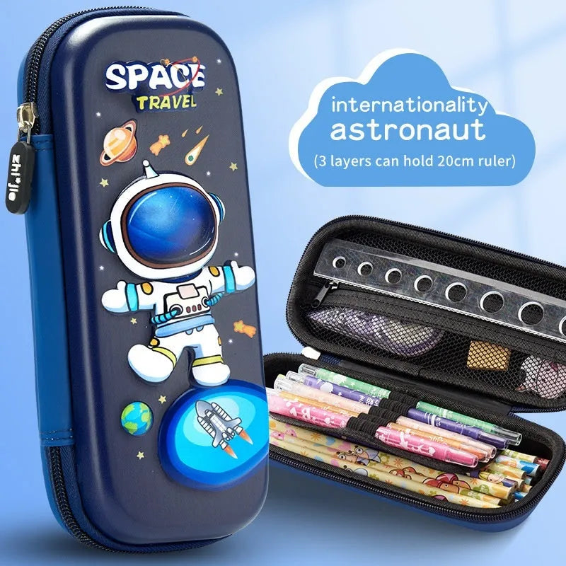 3D leather pencil case with sculpted spaceship design in multiple colour options