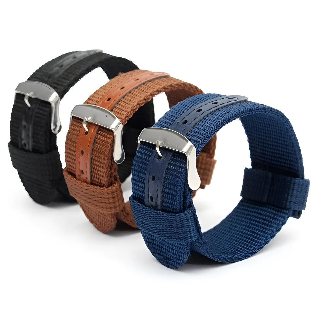 Canvas NATO watch band in black, 1.4mm thick, for outdoor sports