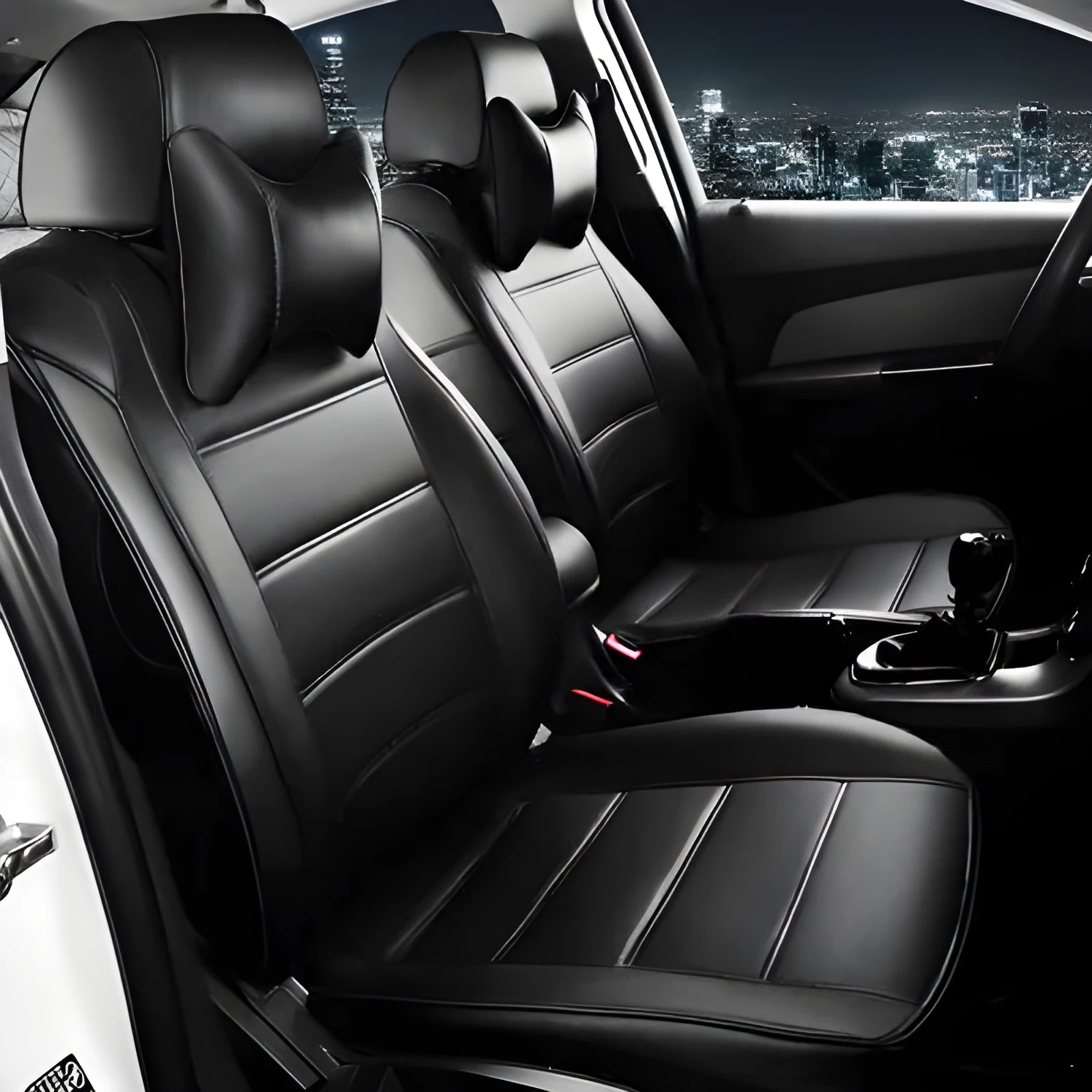 Cow leather car seat cover in beige and black colour options with binding style edging