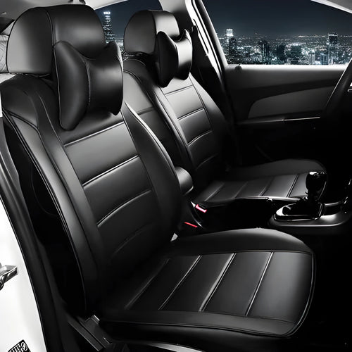 Cow leather car seat cover in beige and black colour options with binding style edging