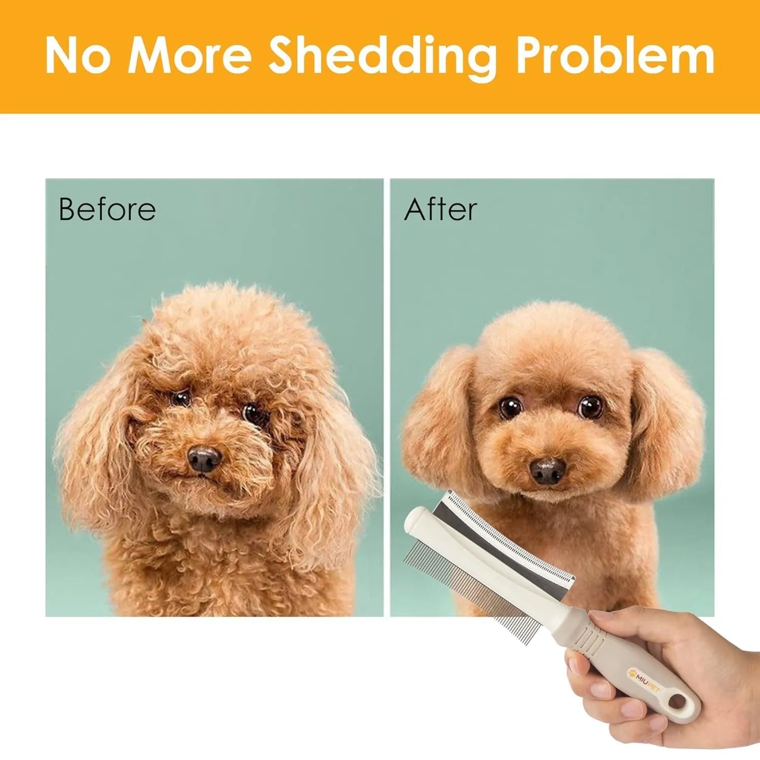 White 2 in 1 dog and cat grooming brush with curved comb and deshedding sides measuring 230mm
