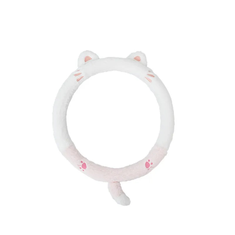 Winter plush steering wheel cover with embroidered cartoon animal design on 38cm steering wheel