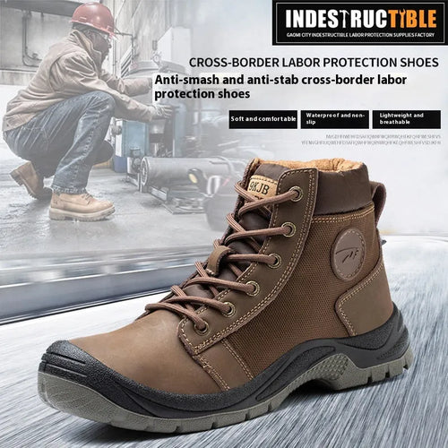 Orange labour protection safety shoes with leather uppers and rubber soles for industrial work