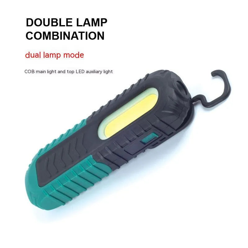 Black and green USB rechargeable auto repair work light with compact dimensions