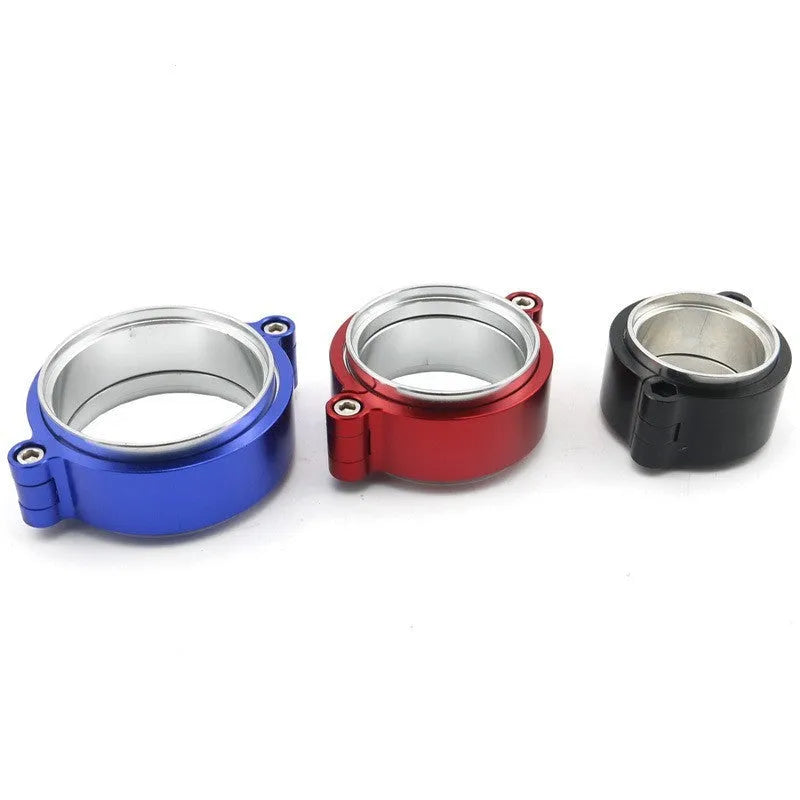 Aluminium car exhaust clamp in black, blue or red for 2" to 4" downspouts