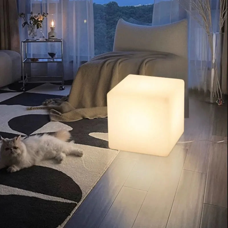 Square LED cube stool light outdoor garden waterproof with modern simple design