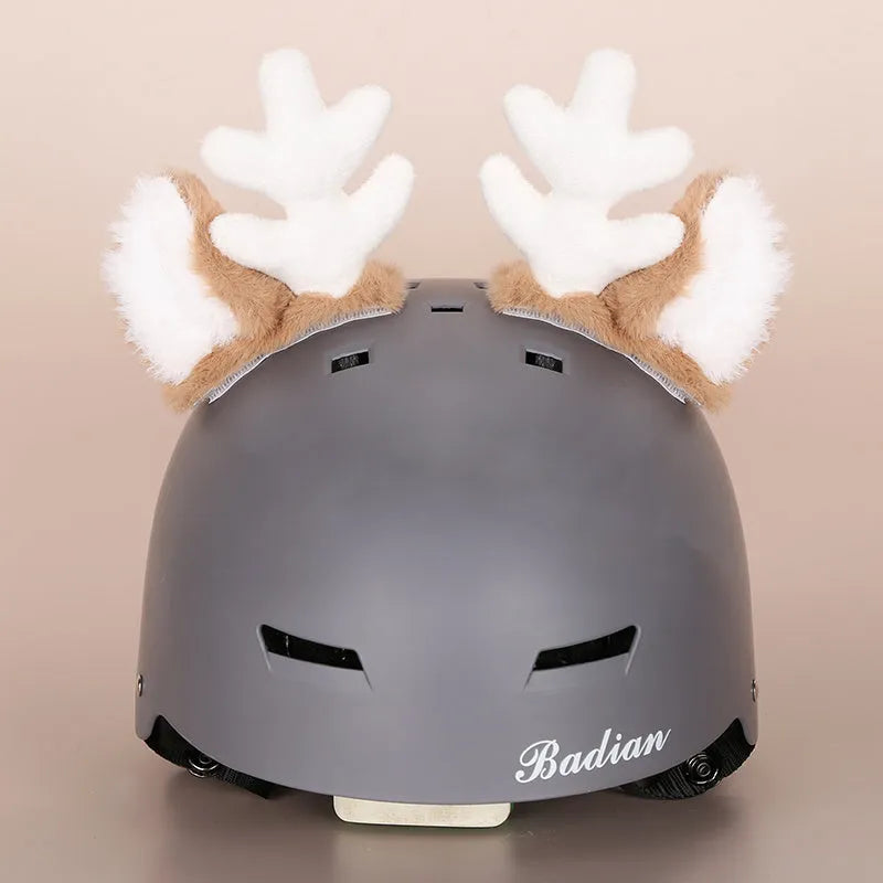 A plush fabric helmet cover with cartoon character ears, shown in size M for bicycle or motorbike use.