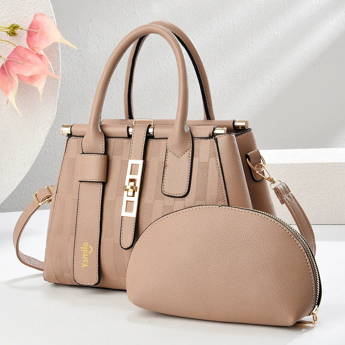 Round suitcase-shaped women's crossbody shoulder bag in PU leather showing dimensions of 28x13x20cm